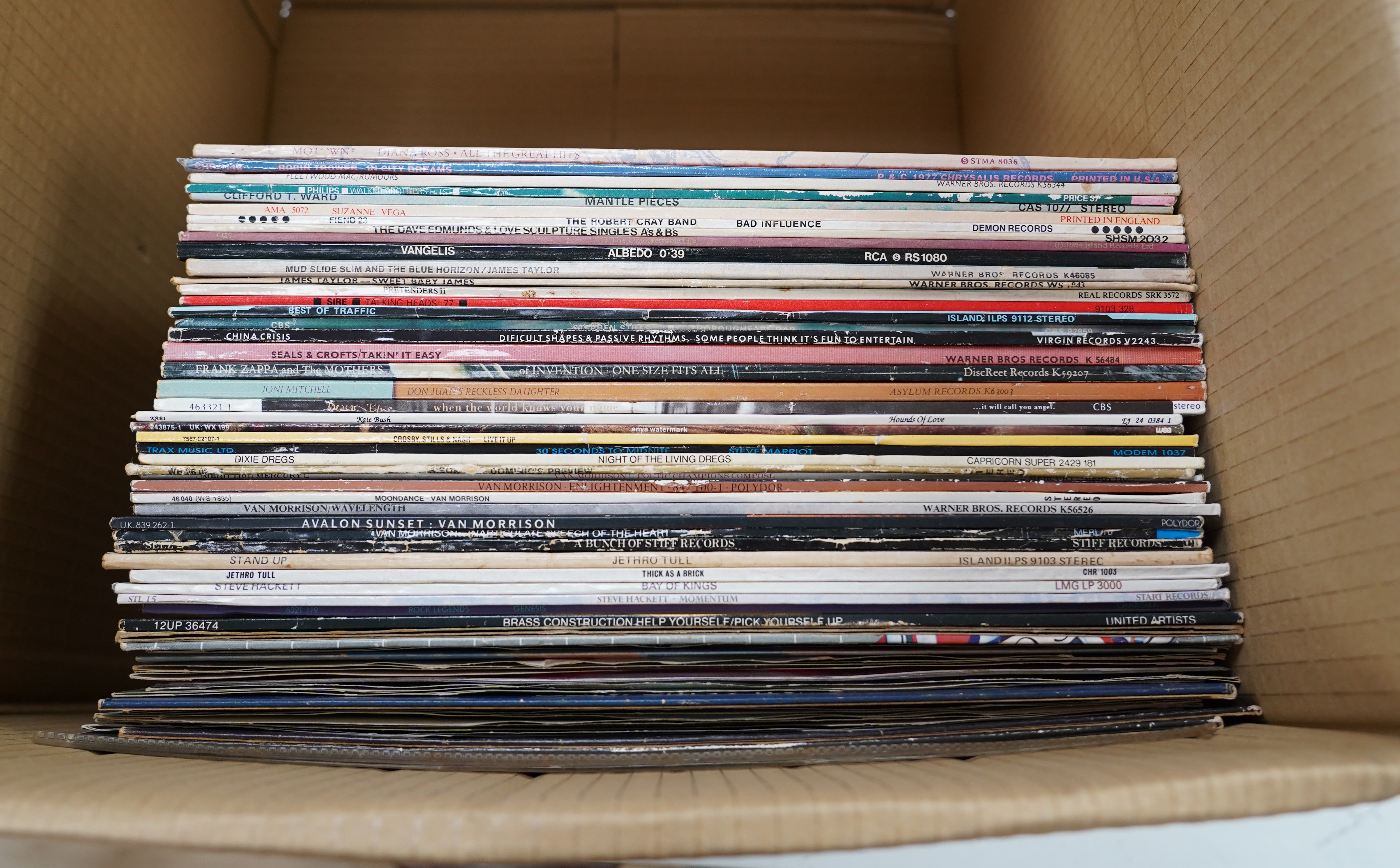 Thirty-seven LP record albums, artists including; Fleetwood Mac, Diana Ross, U2, Vangelis, Joni Mitchell, Jethro Tull, etc. together with nineteen 12” singles